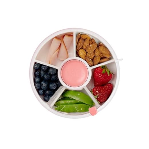 GoBe Kids Small Snack Spinner Flip Bundle with Hand Strap and Sticker Sheet - Reusable Snack Container with 5 Compartment Dispenser and Lid | BPA/PVC Free | Dishwasher Safe | No Spill - Coral Pink