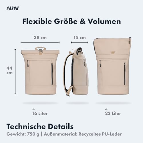 Leichter Aaron Rolltop Rucksack für Damen und Herren mit Laptopfach