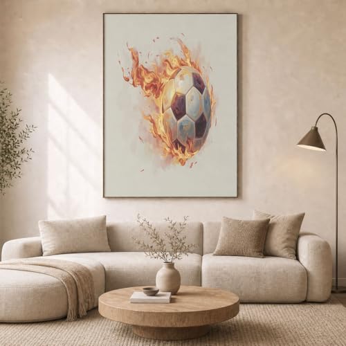 Tableau déco football orange 60x90 cm pour salon moderne