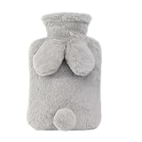 Bolsa Agua Caliente, Bolsa De Agua Caliente Con Funda, 2L Bolsa De Agua Caliente Peluche, Con Bolsillo Tipo Canguro, A Prueba De Fugas Y Probada, Mantiene El Calor Durante Mucho Tiempo (Gris)