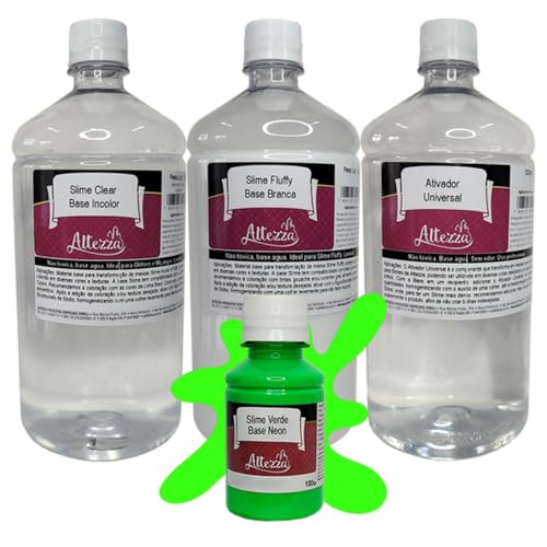 Kit Cola Clear 1 kg + Cola Fluffy 1 kg + Ativador para Slime Universal 1000ml - Altezza (Kit + Neon