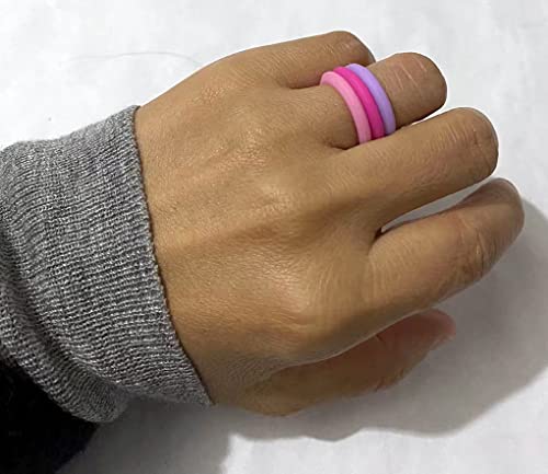 AZYOUNG Womens 3mm Wide Dome Top Silicone Wedding Ring 10pcs Pack Pink Gold Stackable Rubber Bands - US Size 4-83