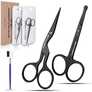 Beauty & Crafts 3 in 1 Eyebrow Scissors,Nose Scissors and Eyebrow Comb Brush – German Steel Eyebrow Grooming Kit for Men & Women (Black)
