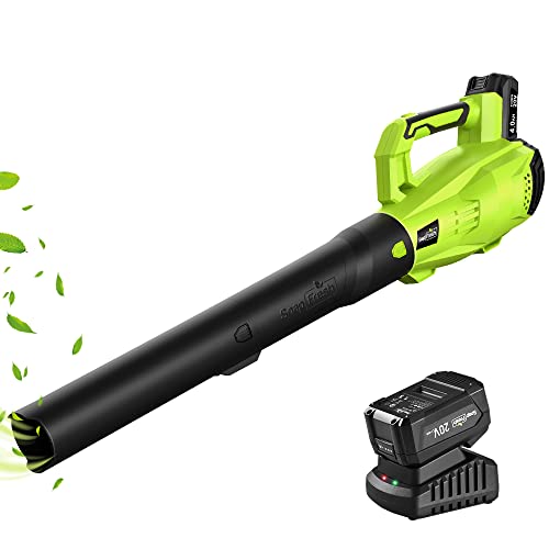 SnapFresh 20V MAX Leaf Blower - 420 CFM 100 MPH Cordless Leaf Blower with 4.0Ah Battery & Charger, Electric Leaf Blowers for Lawn Care, Battery Powered Leaf Blower for Snow Blowing