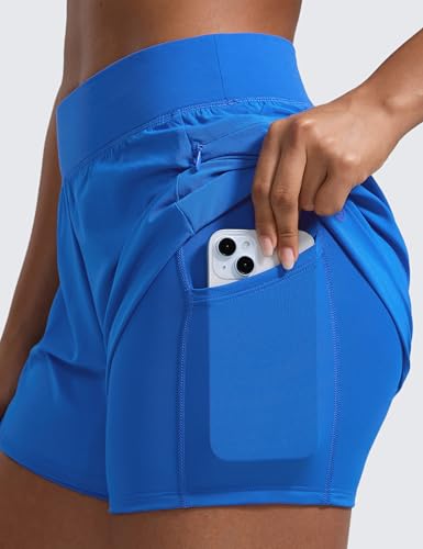 Image of CRZ YOGA 2 in 1 Double Layer Running Shorts 3 inch | High Waisted, Quick Dry, Lightweight, Zip Pockets, for Women