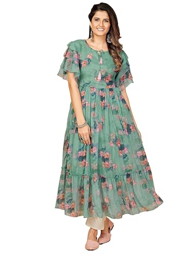 Image of Vbuyz Women's Printed & Hand Work Straight Cotton Blend Parrot Green Kurta,Pant with Dupatta | Kurta Set with Dupatta for Women | Suit Set | Ethnic Set | Printed Kurta Set | Salwar Set for Women
