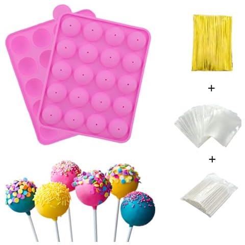 BPA Free Silicone Cake Pop Mould with 100 Cake pop Sticks+100 Treat Bags+ 100 Twist Ties, Cake Pop Moulds Great for Hard Candy, Lollipop,Cake Pop and Party Cupcake Cover