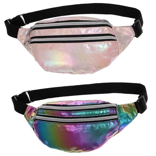 2pezzi Borse Fanny Shiny Per Tracolla Decorative e Leggere Per Viaggi e Attività All Aperto Colori Rosa