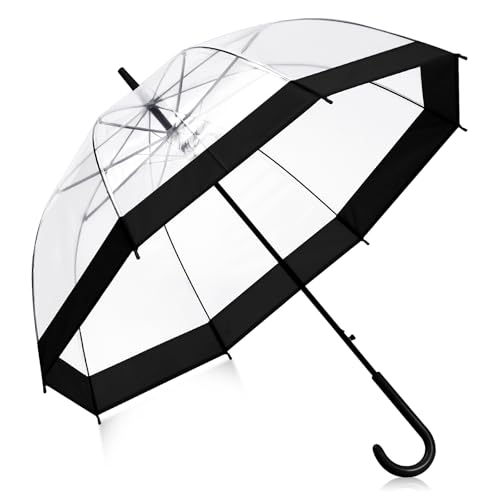 Dansydaisy Clear Bubble Umbrella 46 Inch Automatic Open See Through Umbrella for Wedding Outdoor(Black)