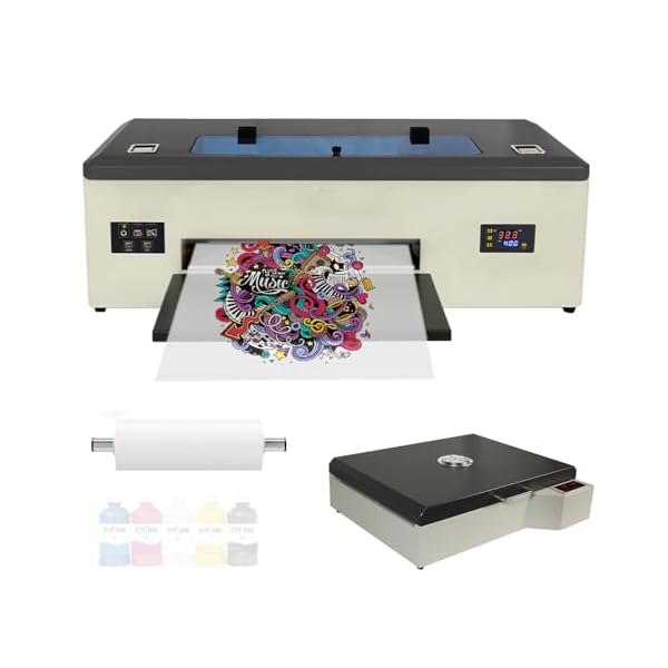 HUGEROCK DTF Printer with Roll Feeder A3 L1800 DTF Transfer Printer Machine Built-in White Ink Circulation System for t-Shirt, Sweater, hat, Jeans, Pure Cotton, etc (Printer, Oven)