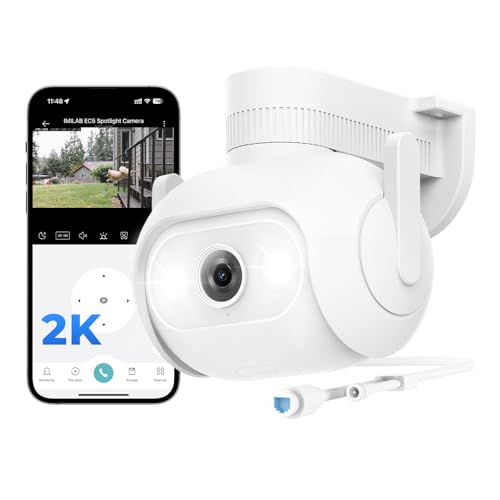 IMILAB Wired Security Camera Outdoor: 2K WiFi/LAN Camera with Spotlight, 360° PTZ Surveillance, Color Night Vision, Auto Deterrence, Weatherproof, 7/24 Local Recording, No Monthly Fee