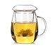 Szklana filiżanka, przezroczysty kubek na herbatę z pokrywką i koszem na napar, doskonały kubek na napar herbaty ze szkła borokrzemowego, łatwy w użyciu, do użytku domowego w biurze, 17 oz / 500ml