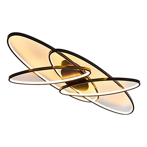 Mengzhu-Michelle Bright LED Hallway Office Ring Ceiling Light Modern Remote Control Dimmable Decoration Ceiling Lamp Oval Design Living Room Bedroom Ceiling Lighting L102 * B66cm, Black Cover