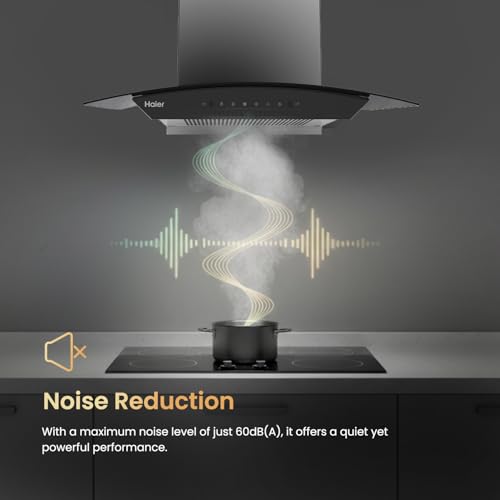 Image of Haier 75cm 1500 m3 /hr Curved Chimney Black Filterless Autoclean with Oil Collector | 10 Yr Motor & 4 Yr Product Warranty | Gesture Control | Free Installation and Pipe | HIH-G1750-IN