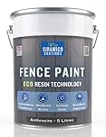 SIRAMICO COATINGS Fence Paint | 5 Litres | Waterbased ECO Resin Technology | 6 Luxury Colours | Smooth Matt Finish for outdoor wood protection | 10 Year Colour Guarantee (Anthracite Grey)