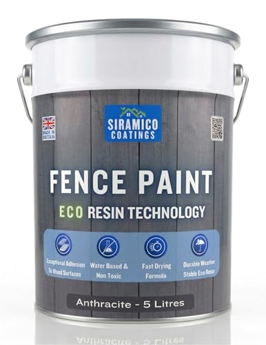 SIRAMICO COATINGS Fence Paint | 5 Litres | Waterbased ECO Resin Technology | 6 Luxury Colours | Smooth Matt Finish for outdoor wood protection | 10 Year Colour Guarantee (Anthracite Grey)