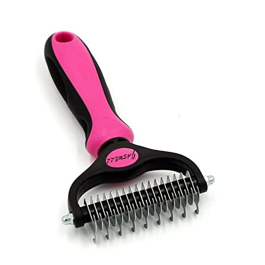 Jaswell Pet Grooming Tools Brush Dematting Comb for Dogs& Cats 2 Sided Undercoat Rake for Easy Mats &Tangles Removing (Pink)