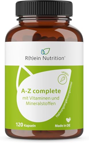 Rhein Nutrition Multivitamin Kapseln Vitamine A-Z Hochdosiert | Mineral Komplex mit Mineralien | 120 vegane Kapseln für 2 Monate | Vitamin A-Z vegan und ohne Zusatzstoffe | Laborgeprüft in Deutschland