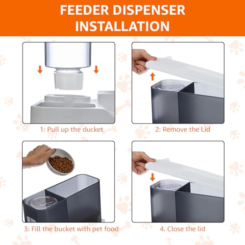 Image of Amazon Basics 2-in-1 Automatic Gravity Food Feeder and Water Dispenser | Polypropylene Material | 3 L Food Dispenser | 1 L Water Dispenser | for Dogs, Cats, Puppies & Kittens | White