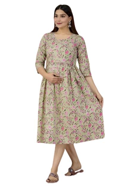 Image of Vijay LAXMI Enterprises Women Maternity Feeding Dress Pregnancy Dress Fit & Flare Western Dress with Zipper