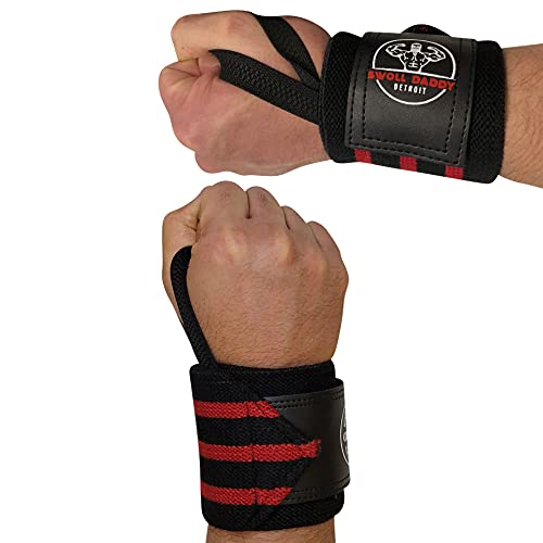 Swoll Daddy Wrist Wraps - 18" Premium Grade with Thumb Loops - Wrist Support Brace - Men & Women - Strength Training, Crossfit, Powerlifting, Weight Lifting (Black/Red)