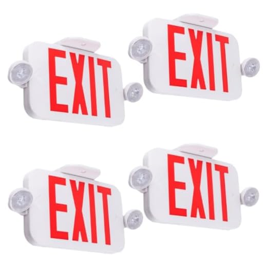 LIT-PaTH LED Combo Emergency EXIT Sign with 2 Adjustable Head Lights and Back Up Batteries- US Standard Red Letter Emergency Exit Lighting, UL 924 and CEC Qualified, 120-277 Voltage, 4-Pack