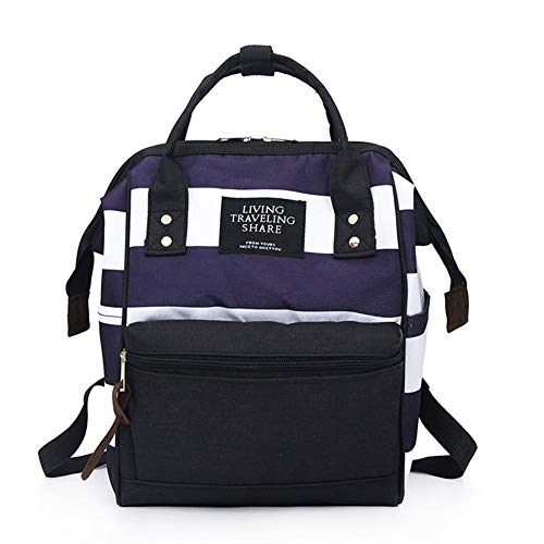 YMYGCC Sac à Dos Loisir Sac à Dos rayé Style Toile Femmes Sac à Dos Haute capacité chez Les Adolescentes School Girl Sac à Dos Bagpack Rucksack Femme 361 (Color : Blue, Size : 41CMx25CMx17CM) Cover