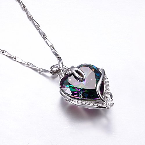 Merthus 925 Sterling Silver Created Mystic Fire Rainbow Topaz Heart Necklace For Women Jewelry Gifts For Wife #TOP3