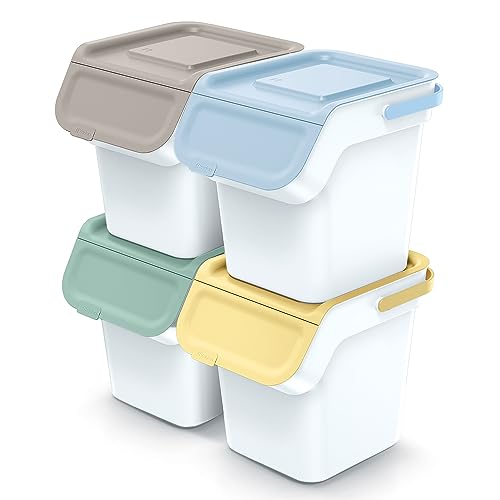 Juego De 4 Cubos De Basura Kaddi Q Blancos Apilables Reciclaje Diferenciado De Plástico 80 Litros 4 X 20 L Para El Hogar Interior Juego De 4 Cubos De Basura Kaddi Q Blancos Apilables Reciclaje Diferenciado De Plástico 80 Litros 4 X 20 L Para El Hogar Interior