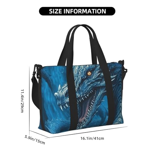 Sports Gym Bag for Women Men Travel Duffel Bag Tote Weekender Bag Carry on Overnight Bag for Travel Swimming Fitness Workout Sports Dragon Cool Blue Duffle Bag2