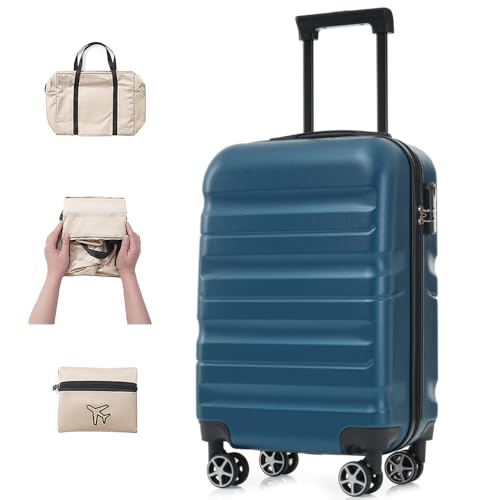 20Inch Hardshell ABS Carry-On Luggage Set with Spinner Wheels Lightweight Suitcase and Foldable Duffel Bag for Men Women Travel191 (20inch Inky Blue)3