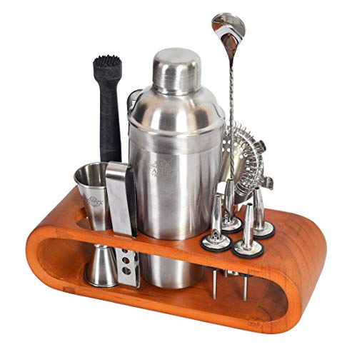 Image of Taluka Cocktail Shaker Set Bartender Kit Bar Set with Stand with All Essential Accessory Tools Cocktail Shaker Jigger /PegMeasure Strainer Muddler Long Mixer Spoon Ice Tong Opener Liquor Pourers