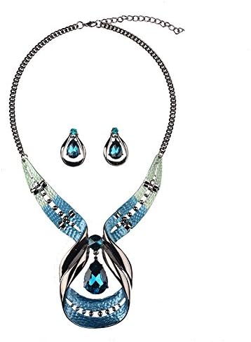 Hamer Wedding Jewelry Sets for Brides Blue Crystal Choker Necklace and Earrings Costume Jewelry Set for Women