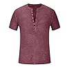 Men Distressed Henley Shirts UK Sale Clearance Man Button Up V-Neck T-Shirts Short Sleeve Tops Comfy Cotton Tees Summer Casual Pullover Regular-Fit Blouse Plain Retro T Shirt Lightweight Tshirts Wine #3