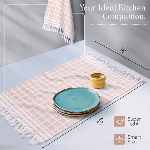 Image of Matrix Dobby Kitchen Towels 4 Pack 100% Cotton, 16 inchx26 inch, Handmade Knotted Tassel Dish Towels, Reusable & Washable Cloths for Drying, Absorbent Tea Towel for Cleaning - Beige, White
