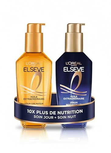 L’ORÉAL PARIS - Routine Nutrition Intense - Tous Types de Cheveux Secs - Jour et Nuit - Soin Sublimateur Universel + Sérum Midnight - Elseve Huile Extraordinaire