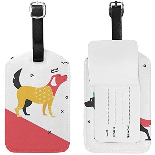 Preisvergleich Produktbild Carneg Handgezeichnete Hund Illustration Leder Reisegepäckanhänger Set lustige personalisierte PU-Tasche Kofferetiketten mit Gurt Kabel Ausweis
