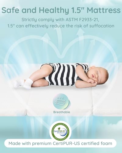 Lilian&Gema Pack and Play Mattress 38"x26"x1.5", Pack N Play Mattresses Pad for Play Pen and Playard, Premium Foam Playpen Mattress Topper with Washable Cover & Traveling Bag for Baby Toddler