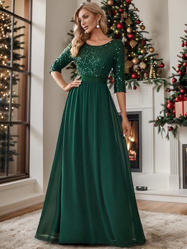 Ever-Pretty Women's Elegant A Line Crew Neck Half Sleeve Sequin Evening Dress 006834