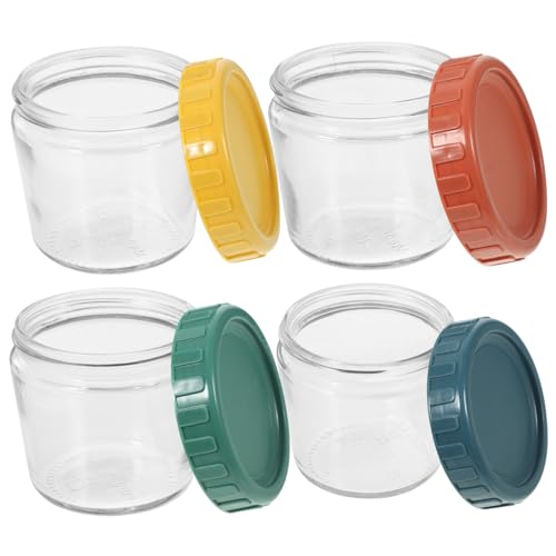 DINHEAROM 4Piezas Almacenamiento de Vidrio Herméticos de Recipientes Reutilizables Yogur y Granillos Práctico y Duradero con Sellante