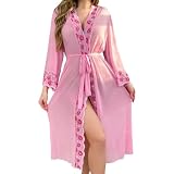 Generico Completo Donna Elegante Vestaglia a Maniche Lunghe per Indumenti da Notte di Lusso con Stampa a Labbra,Comodo Abbigliamento da casa per Il Relax e Il Tempo Libero 1394
