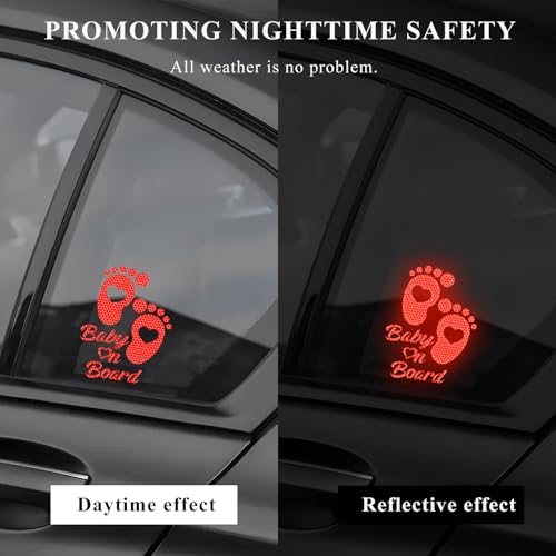 Image of Baby on Board Car Sticker, High Intensity Reflective Baby on Board Footprint Safety Warning Decal, Waterproof Kids on Board Baby in Car Feet Decal Sticker for Bumper (Red)