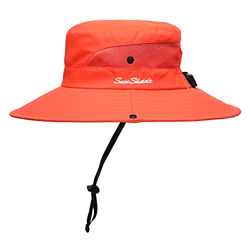 Image of Womens Summer Sun Hat Beach Hat Wide Brim Outdoor UV Protection Hat Foldable Cool Mesh Ponytail Bucket Hat