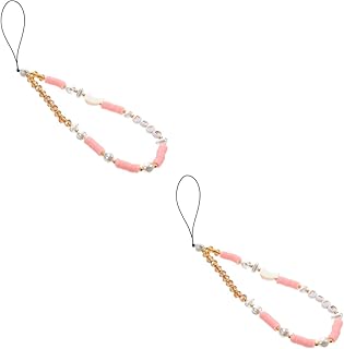 UKCOCO 2 Peças De Alças Para Celular Cordão Branco Cordão Para Celular Branco Saia Cordão Rosa Cordão Pérola Cordão Para Telefone Com Contas Pulseira De Telefone Pulseira De Telefone