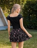 SCARLET DARKNESS Minirock Damen Sommer Chiffon Blumendruck Skort Elastische Hohe Taille Kurz Röcke mit Taschen Skater Rock Schwarz-rote Blumen XXL – Ansicht 3