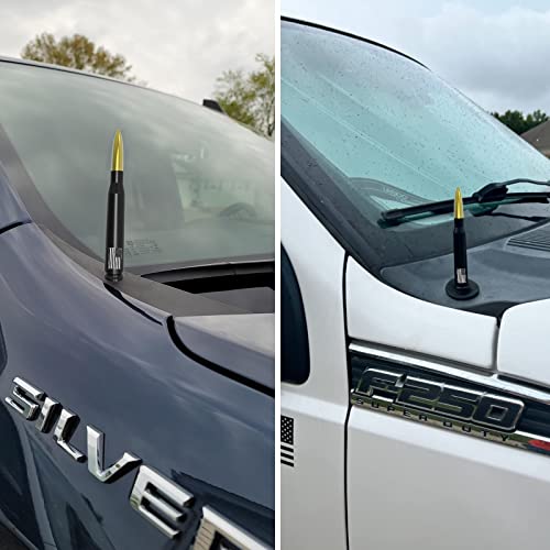 Image of Car Truck Antenna with Tire Valve Caps American Flag Universal Short Replacement for GMC Sierra Chevy Silverado Dodge Ram 1500 2500 3500 Ford F150 F250 F350 Super Duty Raptor Accessories, Gold