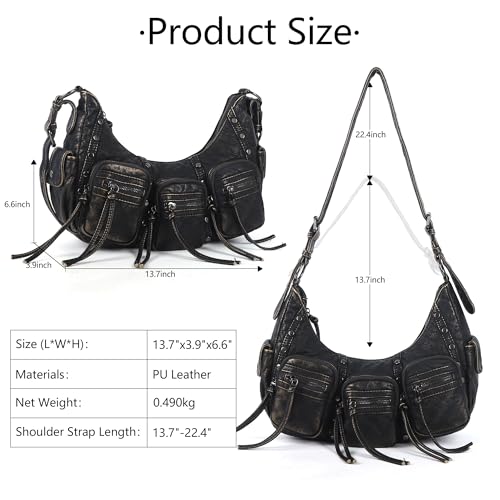 Image of Angel Kiss Hobo Bags Purse for Women Y2K Shoulder Bag Multi Pockets Designer Satchel Studded Handbags with Strap