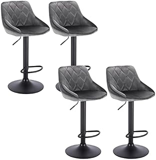 WOLTU Bar Stools Dark Grey Bar Chairs Breakfast Dining Stools for Kitchen Island Counter Bar Stools Set of 4 pcs Velvet Exterior, Adjustable Swivel Gas Lift, Steel Footrest & Base BH219dgr-4-UK
