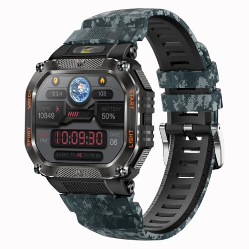 Yihou Military Smart Watches for Men Fitness Watch Fitness Tracker with Heart Rate Monitor Sleep Monitor Pedometer 480mah Large Battery Waterproof Bluetooth Call for Android iOS Camouflage