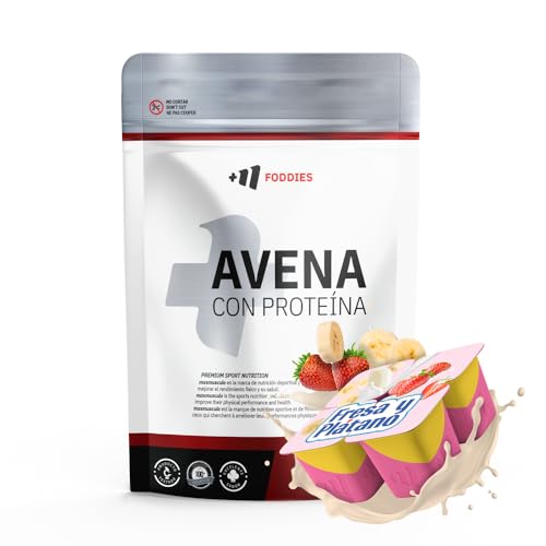 MASmusculo – Harina de Avena con Proteína Whey 1 Kg - Sin Azúcar - Desayuno Energético y Pre Entreno - Mantenimiento y Desarrollo Muscular – Bajo en Azúcar – Alto en Fibra - Fresa y Plátano